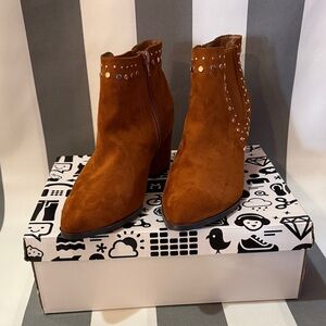 BAMBOO Brown Studded Ankle Boots